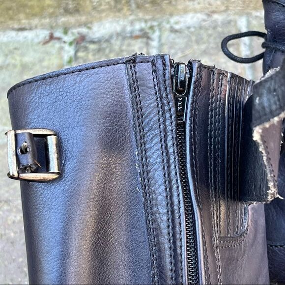Frye Leather Sandra Tall Black Lace Up Riding/ Moto Boot 6M - Picture 7 of 10
